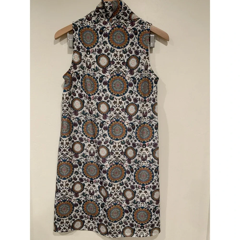 Boho Mandala Paisley Maxi Dress‎ Blue Orange Floral Wrap Faux Surplice M? L?